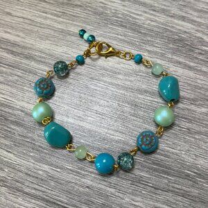 Ocean Breeze Beaded Gold Handmade Adjustable Bracelet